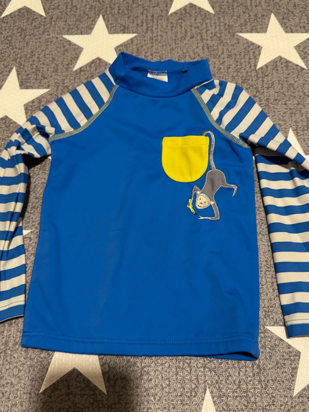 Mini Boden Kids Blue Striped Long-Sleeve Swim Top with Yellow Pocket